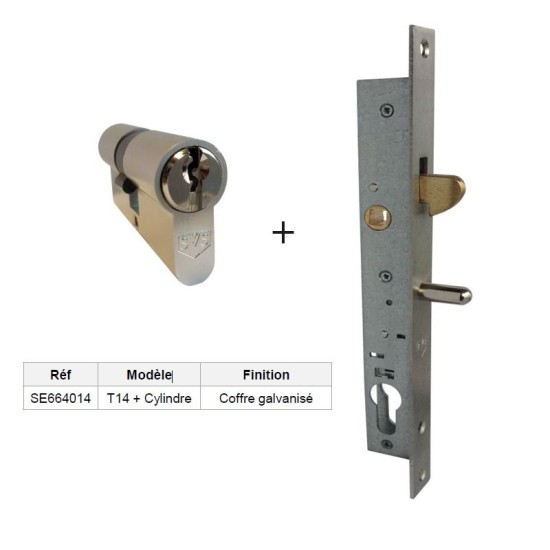 Serrure à mentonnet coulissant T14 + Cylindre