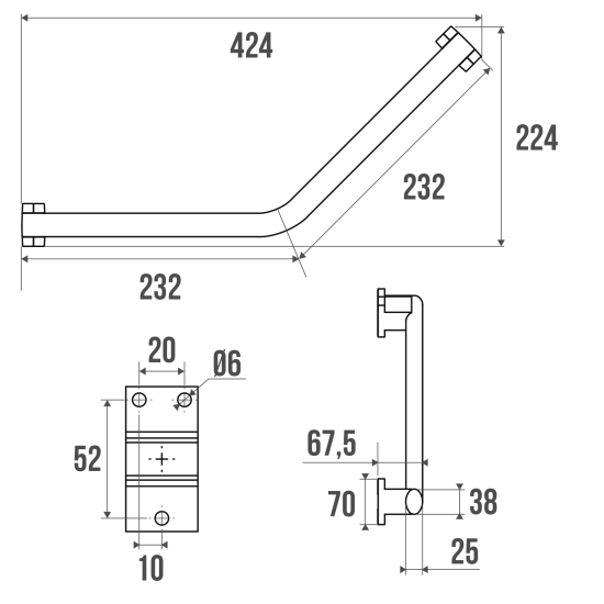 BARRE COUDEE 135° 200X200MM